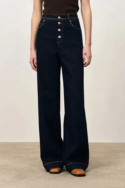 Fabrique Calista Boho Inspired Embroidered Jeans In Stretchy Denim In Blue