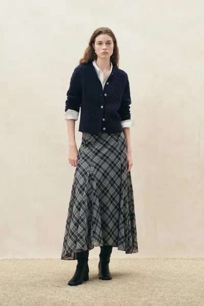 Fabrique Calla Vintage Cable Cardigan In Wool Blend In Blue