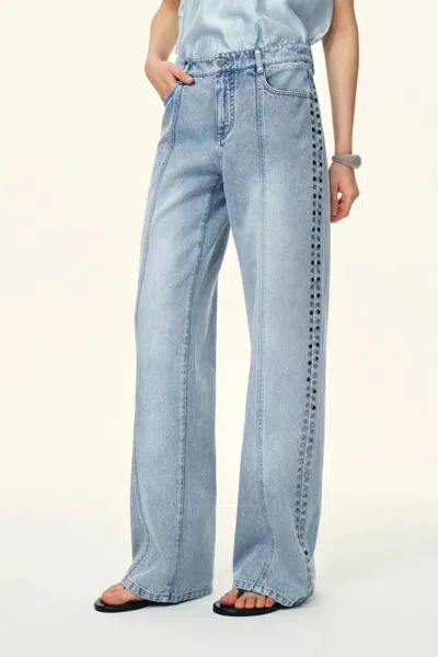 Fabrique Calli Studded Beading Panel Straight Jeans In In Cotton Denim In Blue