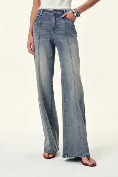 Fabrique Calli Studded Wide Leg Jeans In Cotton Denim In Blue