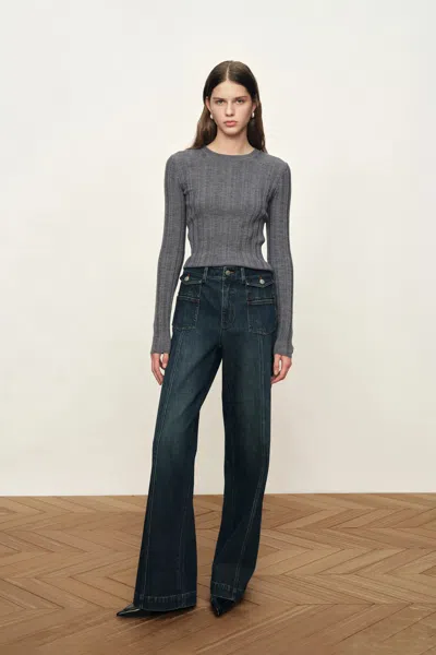 Fabrique Cara Side Slit Long Sleeve Fitted Top In Wool Knit In Grey