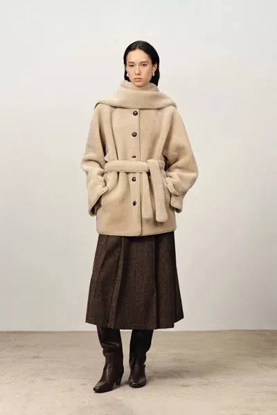 Fabrique Carla Reversible Detachable Scarf Coat In Merino Wool In Pink