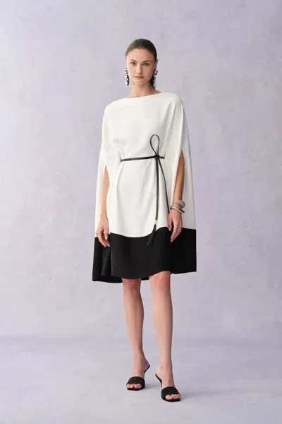 Fabrique Carlton Wrinkle Resistant Cape Dress In Matte Satin-linen Blend In Multi