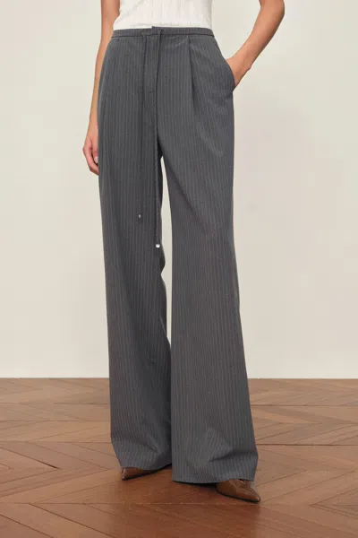 Fabrique Caroline Pinstripe Drawstring Tailored Pants In Gray