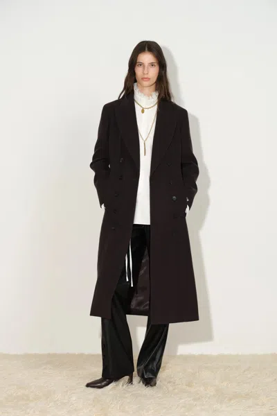 Fabrique Caspia Oversized Double Breasted Long Coat In Wool Blend In Earth Tone