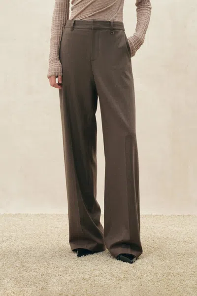 Fabrique Cassia Metal Ring Slim Straight Leg Pants In Wool Blend In Earth Tone