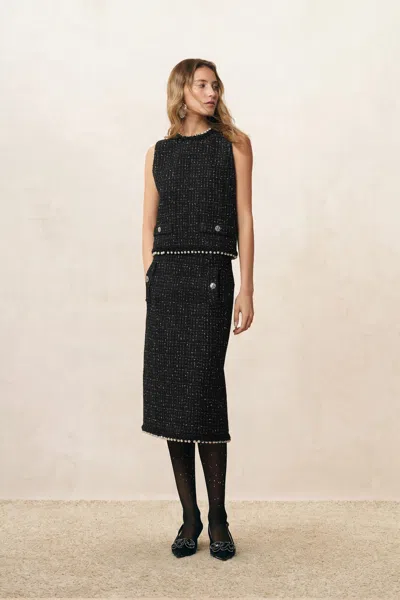 Fabrique Catherine Pearl Embellished Tweed Vest In Black
