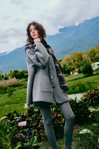 Fabrique Cecilia Reversible Scarf Cape Coat In 100% Wool In Grey