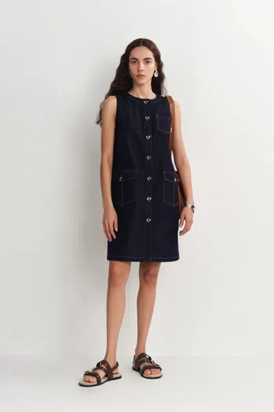 Fabrique Cecilia Sleeveless Dress In Raw Denim In Blue