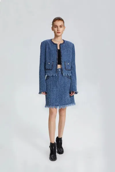 Fabrique Celestine Jacket In Cotton Denim Tweed In Blue