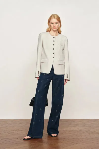 Fabrique Celia Round Neck Suit Blazer In Fine Worsted Wool In Neutral