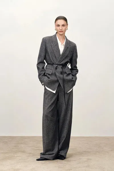Fabrique Charlie Deconstructed Asymmetric Double Belted Blazer In Merino Wool In Gray