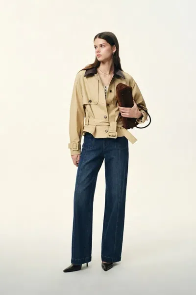 Fabrique Charlie Detachable Snake Print Collar Jacket In Lightweight Trench Cotton In Nude