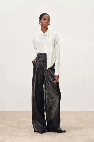 Fabrique Charlotte Flowing Scarf Style Tie Blouse In Silk Satin In White