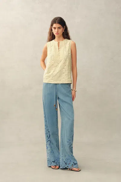 Fabrique Charlotte Marigold Lace Embroidery Sleeveless Top In Cotton In Yellow