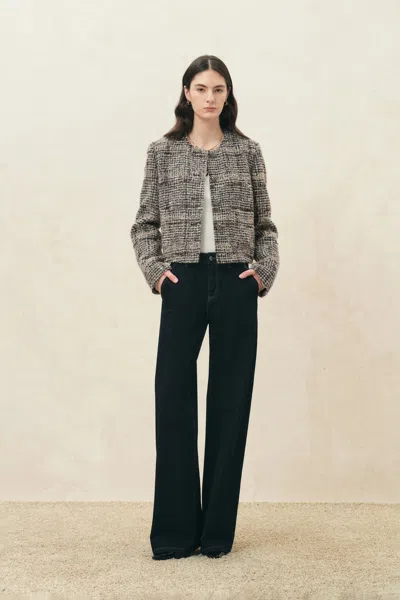 Fabrique Charlotte Plaid Boxy Jacket In Wool Blend Bouclé Tweed In Gray