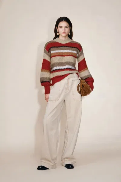 Fabrique Christmas Uneven Stripes Sweater In Merino Wool Knit In Multi