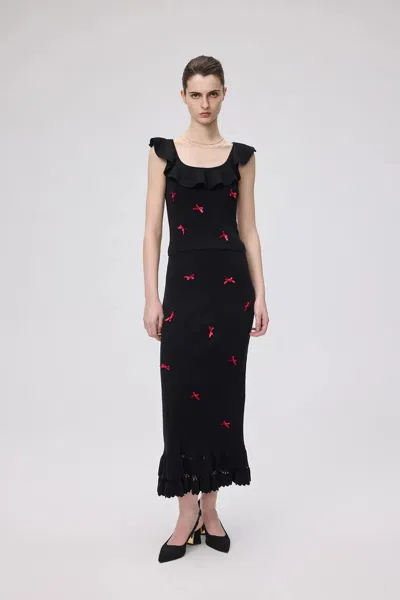 Fabrique Ciceline Hand Sewn Mini Bows Sleeveless Top In Cotton Knit In Black