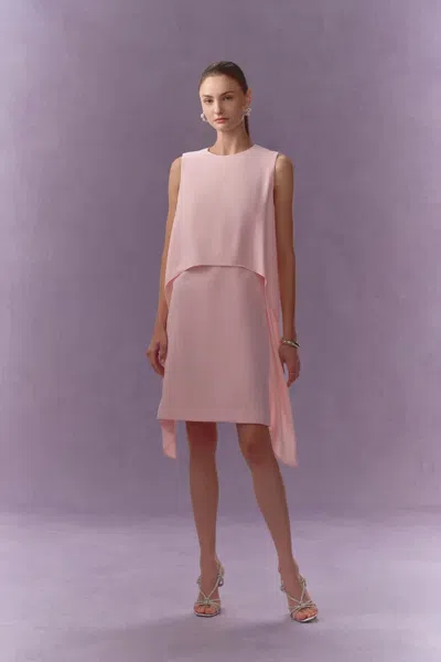 Fabrique Cilace Wavy Side Pleats Sleeveless Dress In Matte Textured Weave In Pink