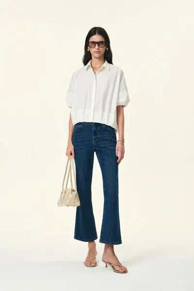 Fabrique Claire Drop Shoulder High Low Puff Sleeve Shirt In Lightweight Lyocell Fabric In Purple