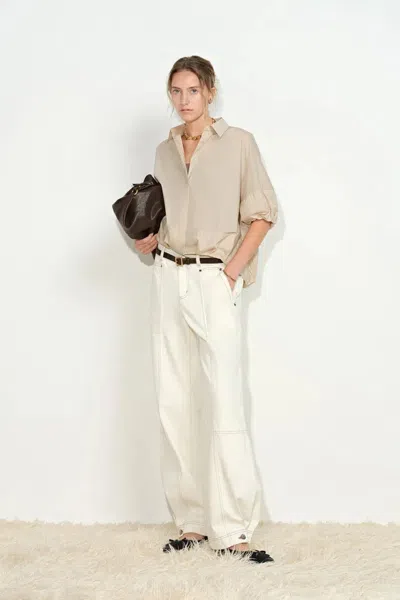 Fabrique Claire Khaki Bubble Puff Sleeve Shirt In Neutral