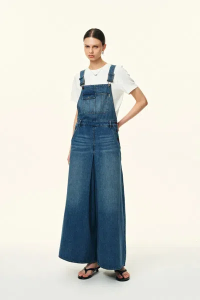 Fabrique Claire Maxi Overall Skort In Cotton Denim In Blue