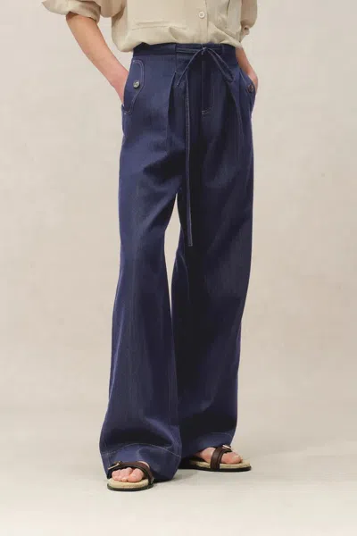 Fabrique Claire Tie Waist Jeans In Raw Denim In Blue