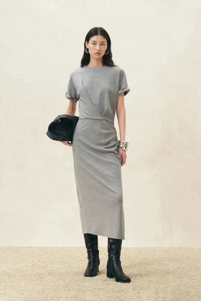Fabrique Clara Plaid Hem T-shirt Dress In Cotton In Gray