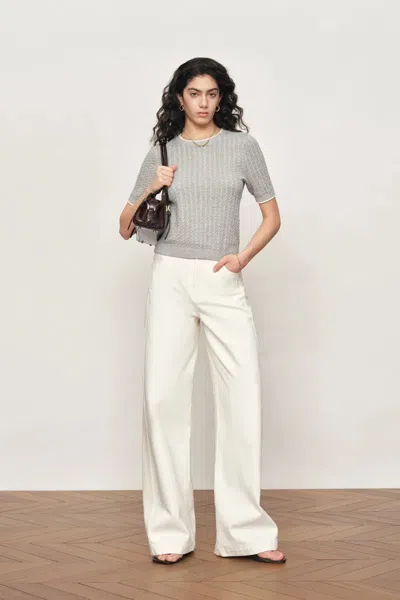 Fabrique Clara Short Sleeve Top In Cotton Cable Knit In Gray