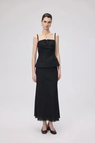 Fabrique Clara Sleeveless Peplum Top In Wool Blend Tweed In Black