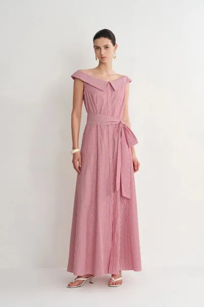Fabrique Claudia Striped Shirt Dress In Cotton Poplin In Pink