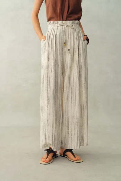 Fabrique Cleo Drawstring Casual Striped Culottes In Linen In White