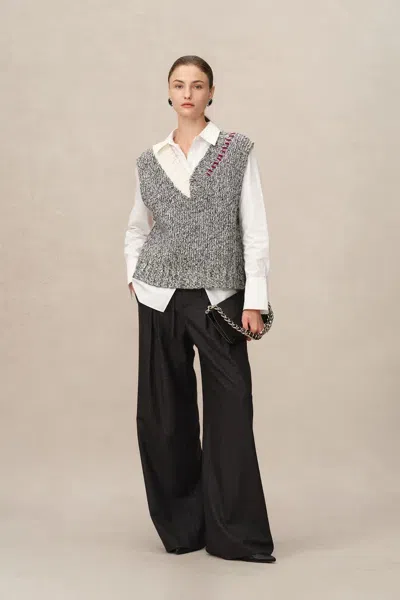 Fabrique Coco Reversible Knit Vest In Chunky Wool In Gray
