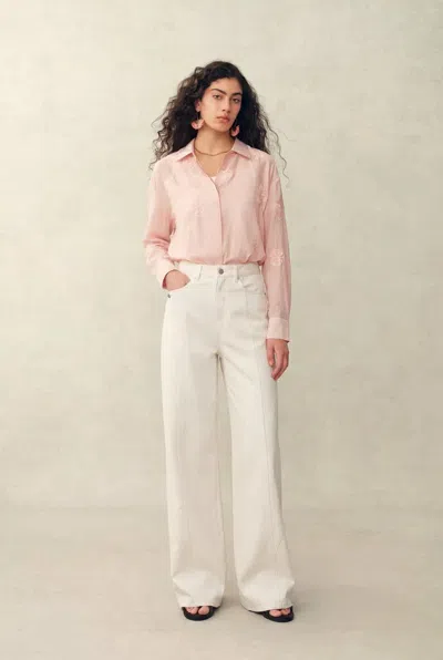 Fabrique Colette Embroidery Shirt In Linen Blend In Pink