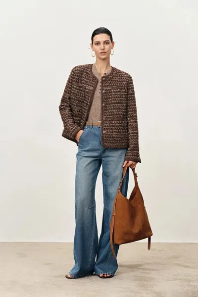 Fabrique Colmar Boxy Tweed Jacket In French Bouclé In Brown