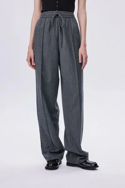 Fabrique Constantine Front Tie Relaxed Fit Pants In Wool Herringbone In Gray