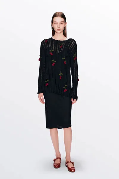 Fabrique Convallaria Handcrafted Crochet Sweater In Cotton Viscose Knit In Black