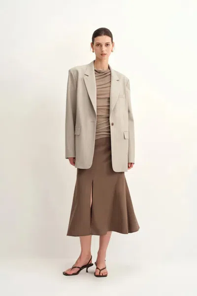 Fabrique Cori Removable Leather Belt Blazer In Lightweight Wool Blend In Gray