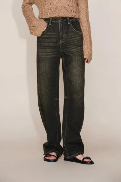 Fabrique Courtney Contrasting Seams Washed Machete Jeans In Cotton Denim In Black