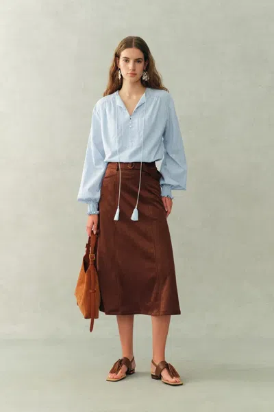 Fabrique Crepus Striped Fringe-tie French Shirt In Cotton Jacquard In Blue