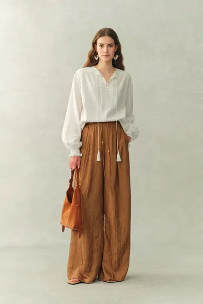 Fabrique Crepus Striped Fringe-tie French Shirt In Cotton Jacquard In White