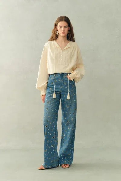 Fabrique Crepus Striped Fringe-tie French Shirt In Cotton Jacquard In Yellow