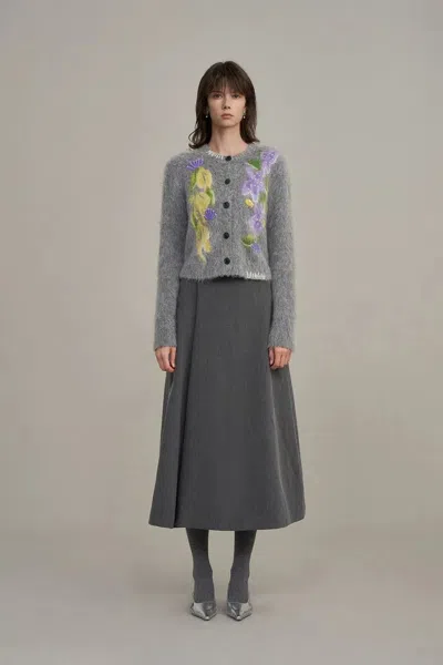 Fabrique Cymbidium Hand Embroidered Cardigan In Alpaca Blend Knit In Gray