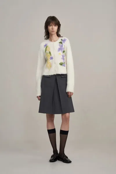 Fabrique Cymbidium Hand Embroidered Flora Cardigan In Alpaca Blend Knit In White