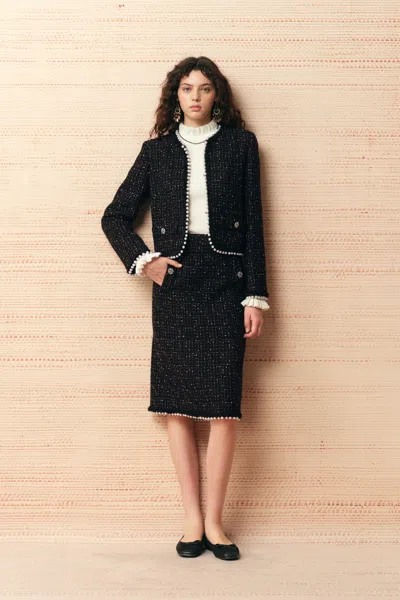 Fabrique Cynthia Pearl Beaded Jacket In Wool Blend In Black