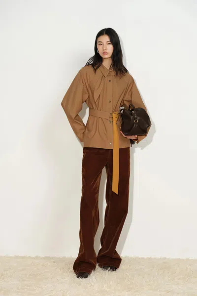 Fabrique Daisy Scarf Collar Trench Coat In Cotton In Earth Tone