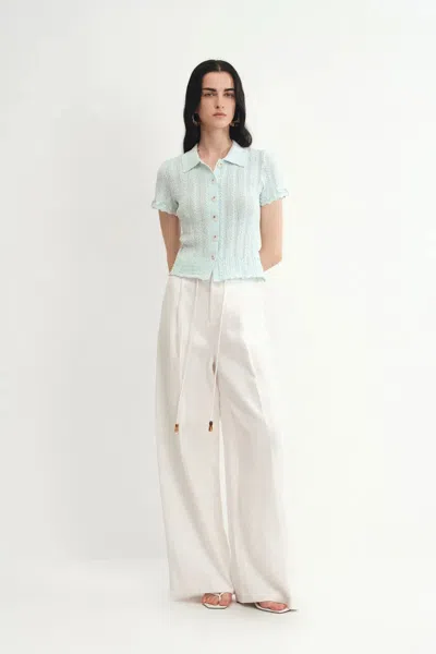 Fabrique Daisy Top In Dry Cotton Blend Knit In Blue