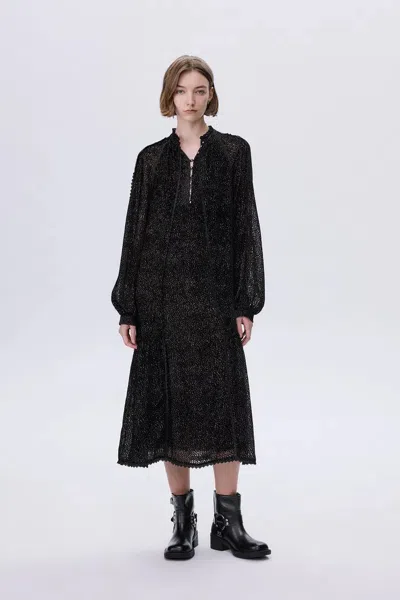 Fabrique Dakota Lace Cut-out Dress In Velvet Devoré In Black