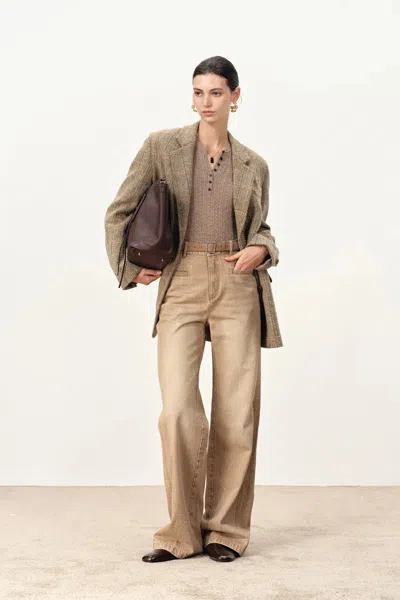 Fabrique Daphne Soft Checkered Blazer In Merino Wool Herringbone In Brown