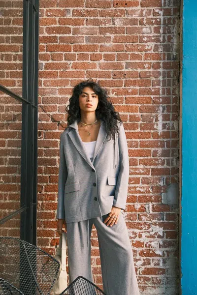 Fabrique Daseasa Detachable Hoodie Blazer Jacket And Pants Matching Sets In Viscose Blend In Gray